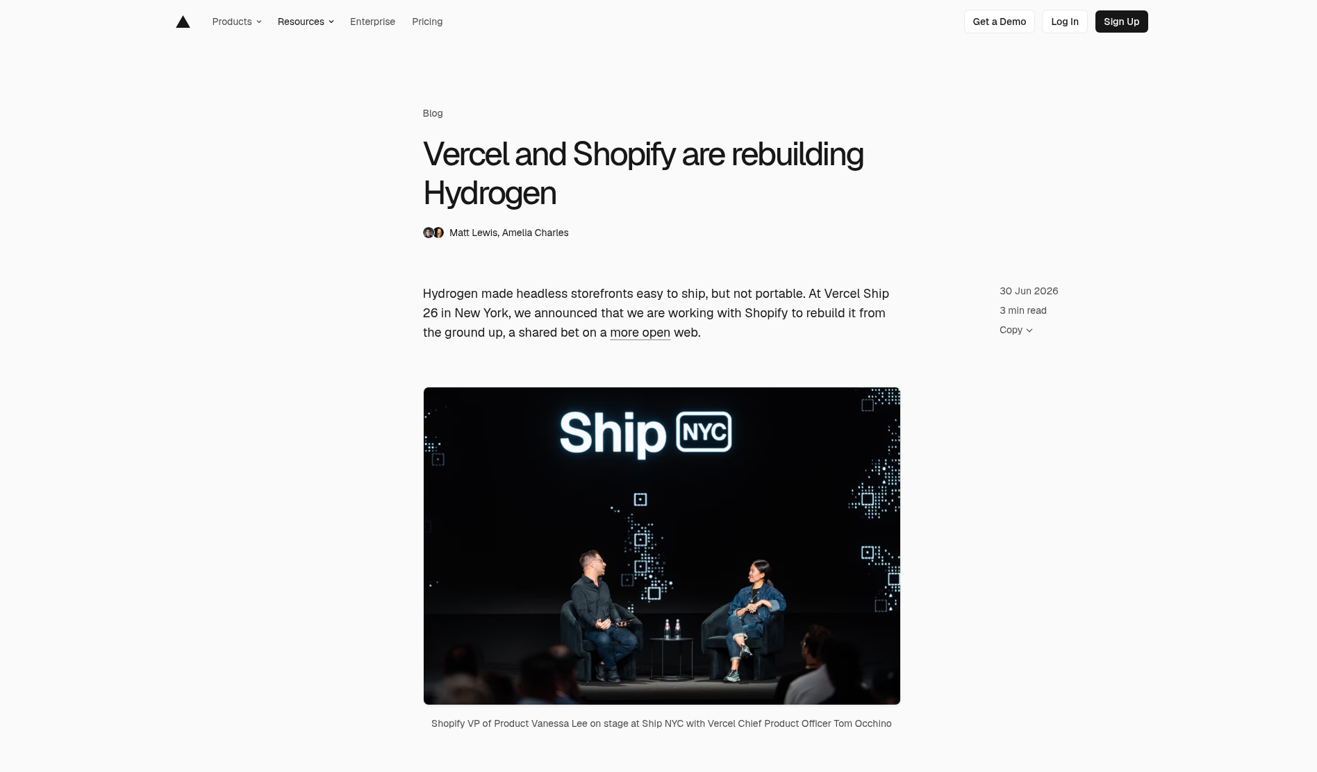 Vercel blog: Vercel and Shopify are rebuilding Hydrogen