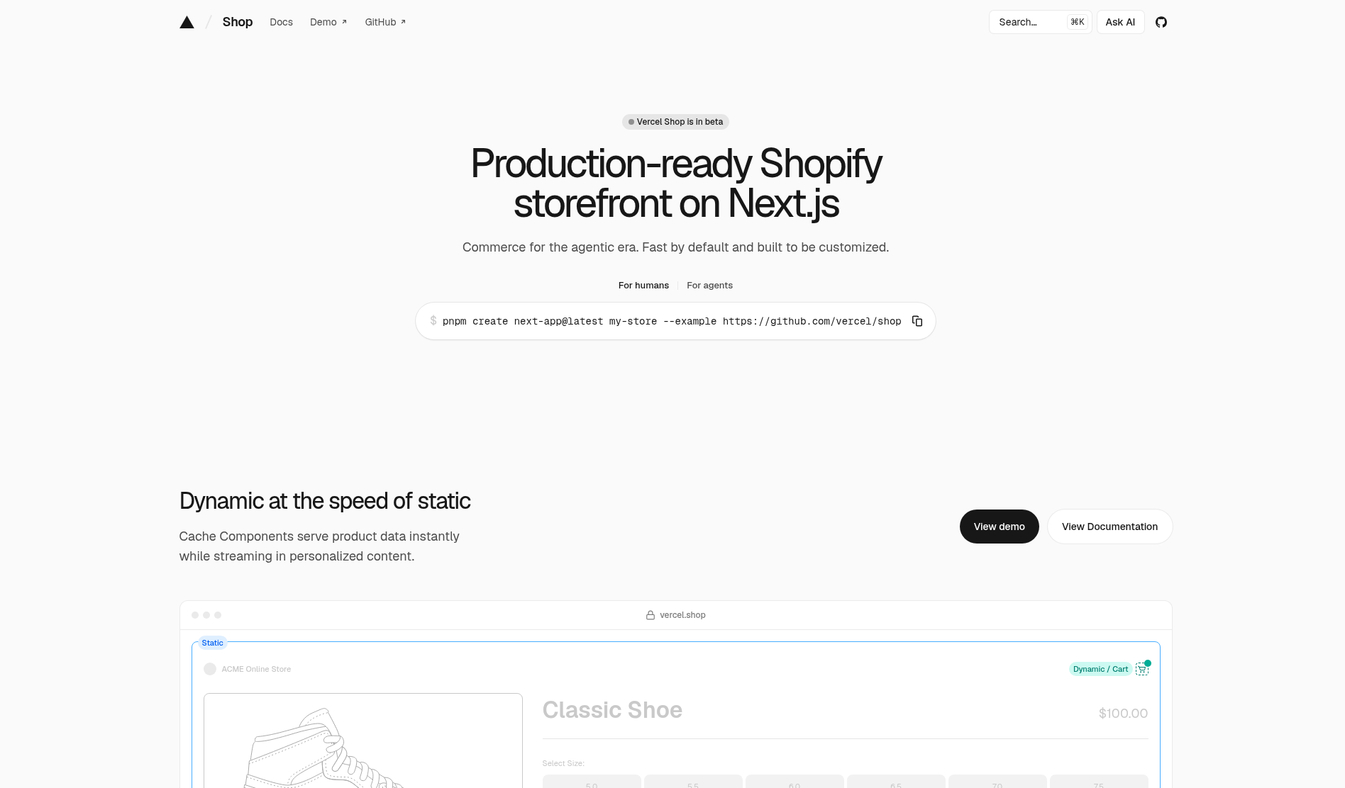 Vercel Shop: Next.js and Shopify storefront template (demo)